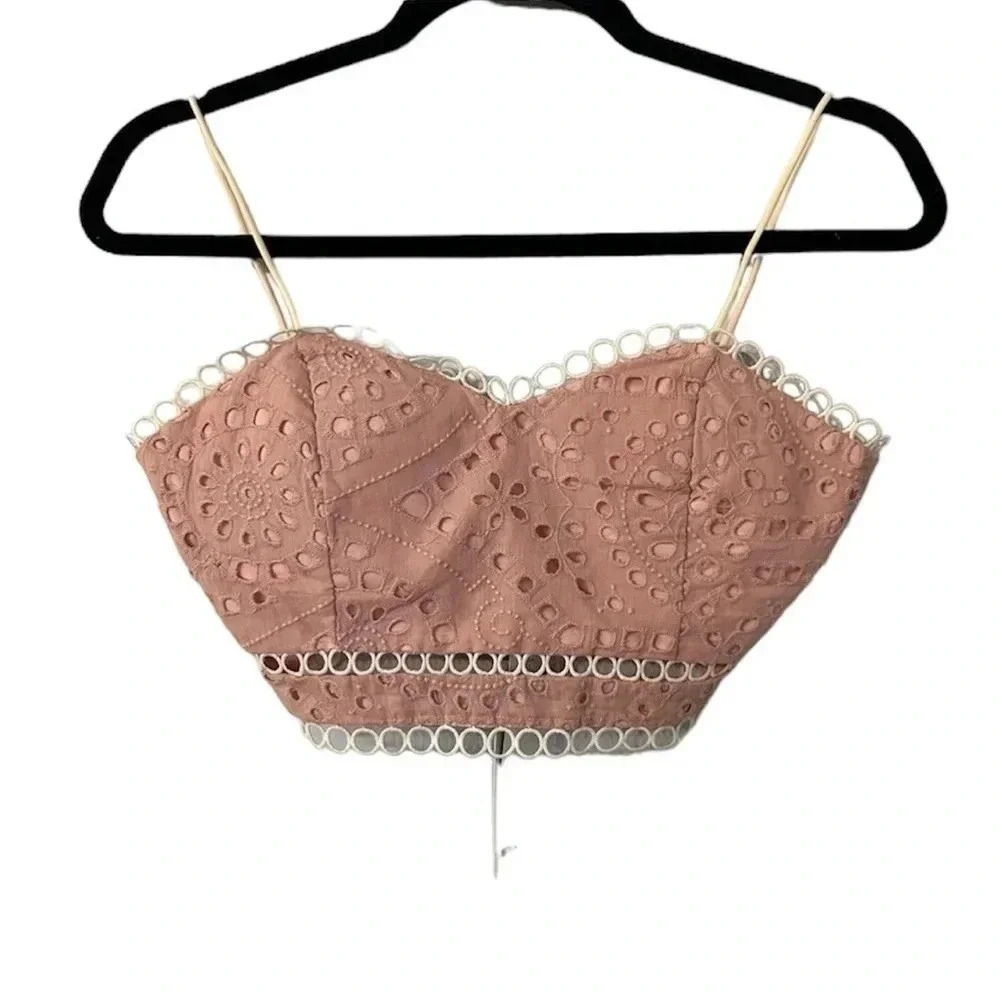 Storets Women's Pink Spaghetti Strap Carol Punched Bustler Top Size S NWT